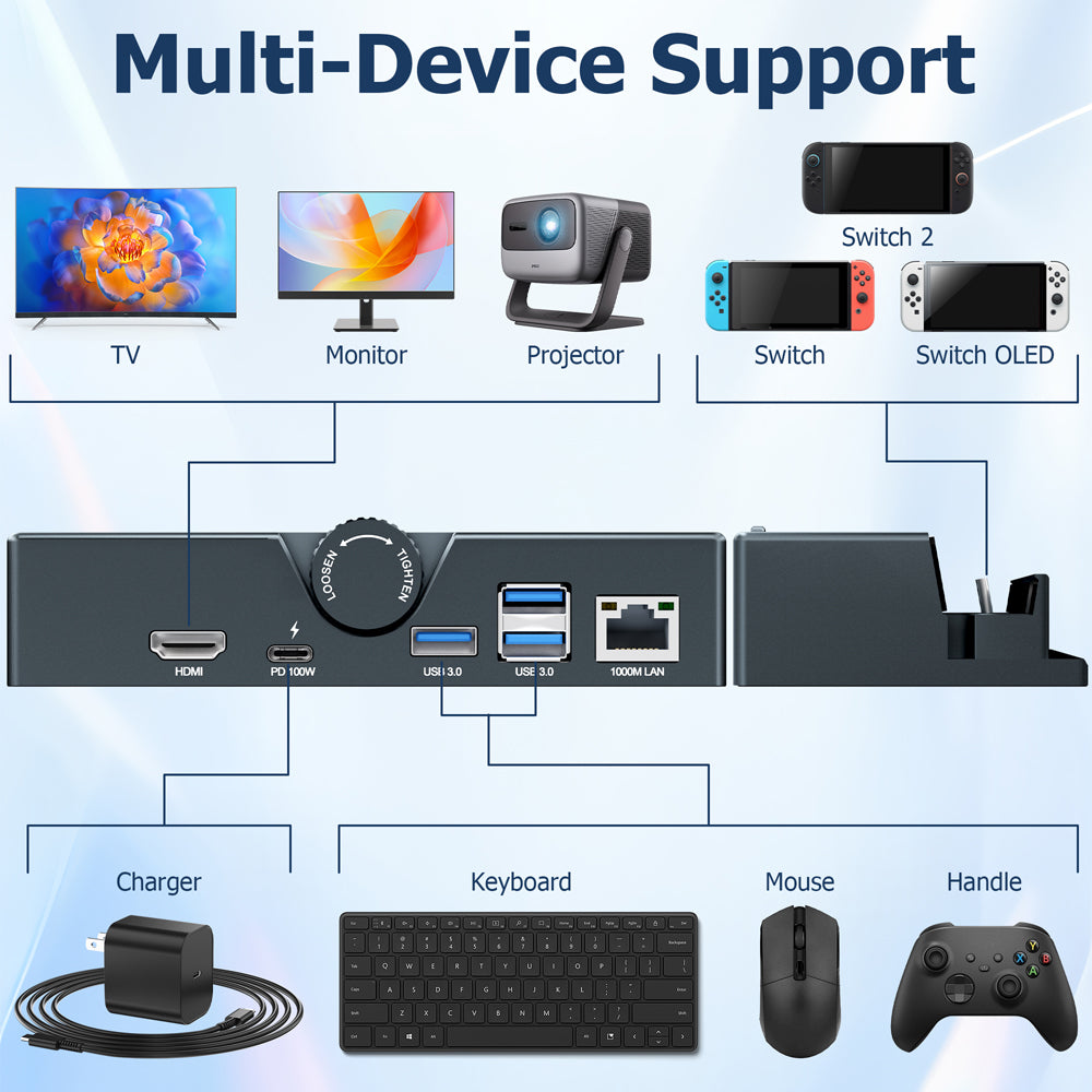 RUNTOGOL Switch 2 Dock,Premium Metal Switch 2 Docking Station with Adjustable Knob