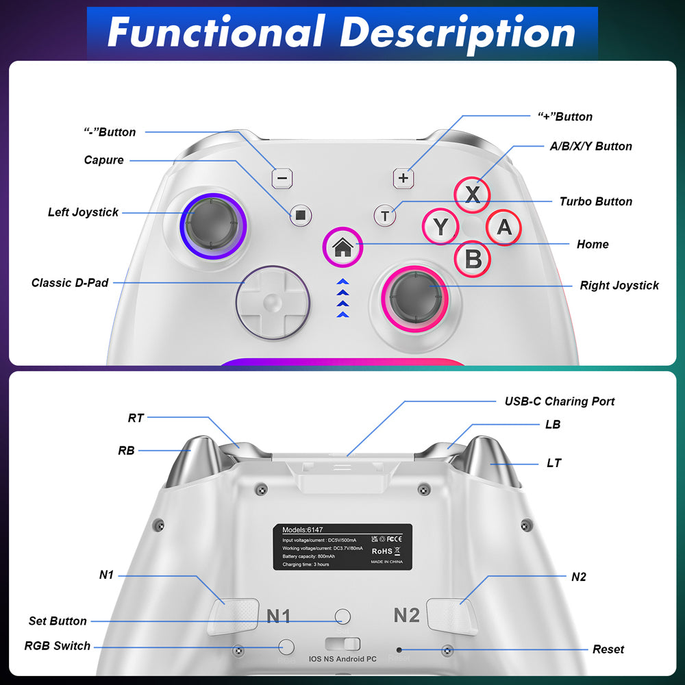 RUNTOGOL Wireless Pro Controller for Switch 2/Switch/OLED