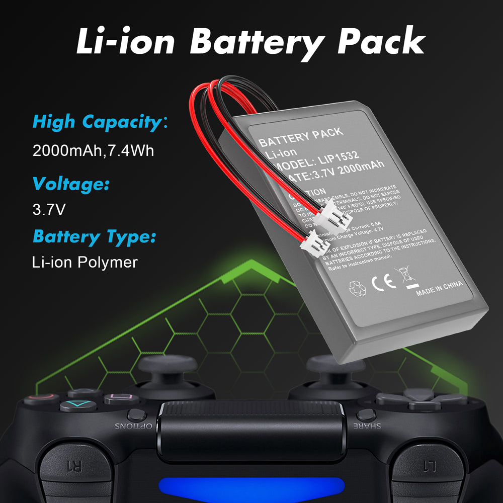 RUNTOGOL 2 Pack 2000mAh Batteries for PS4 Pro/PS4 Slim Controller with Tool Kit