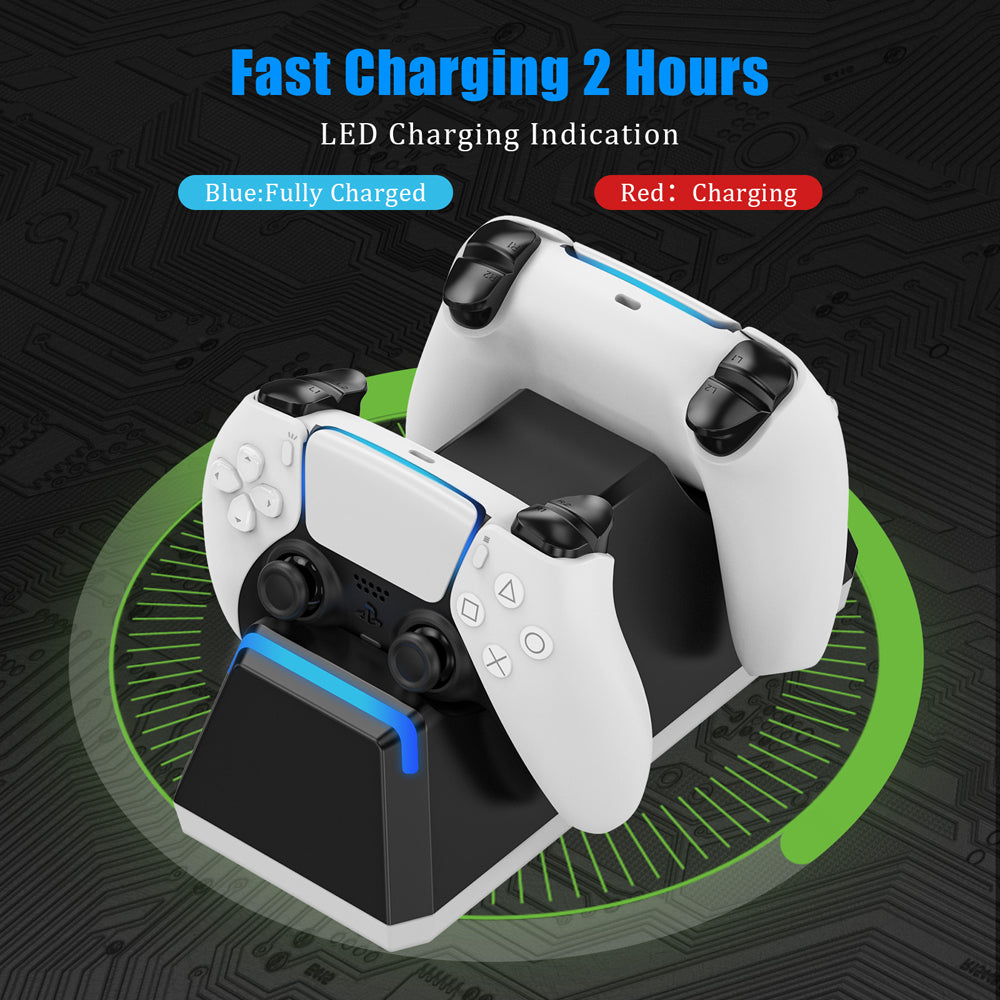 RUNTOGOL  PS5 Dual Controller Charging Station with 5V/2A Adapter