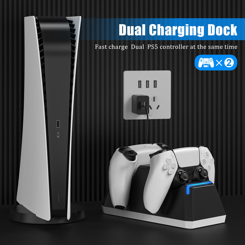 RUNTOGOL  PS5 Dual Controller Charging Station with 5V/2A Adapter