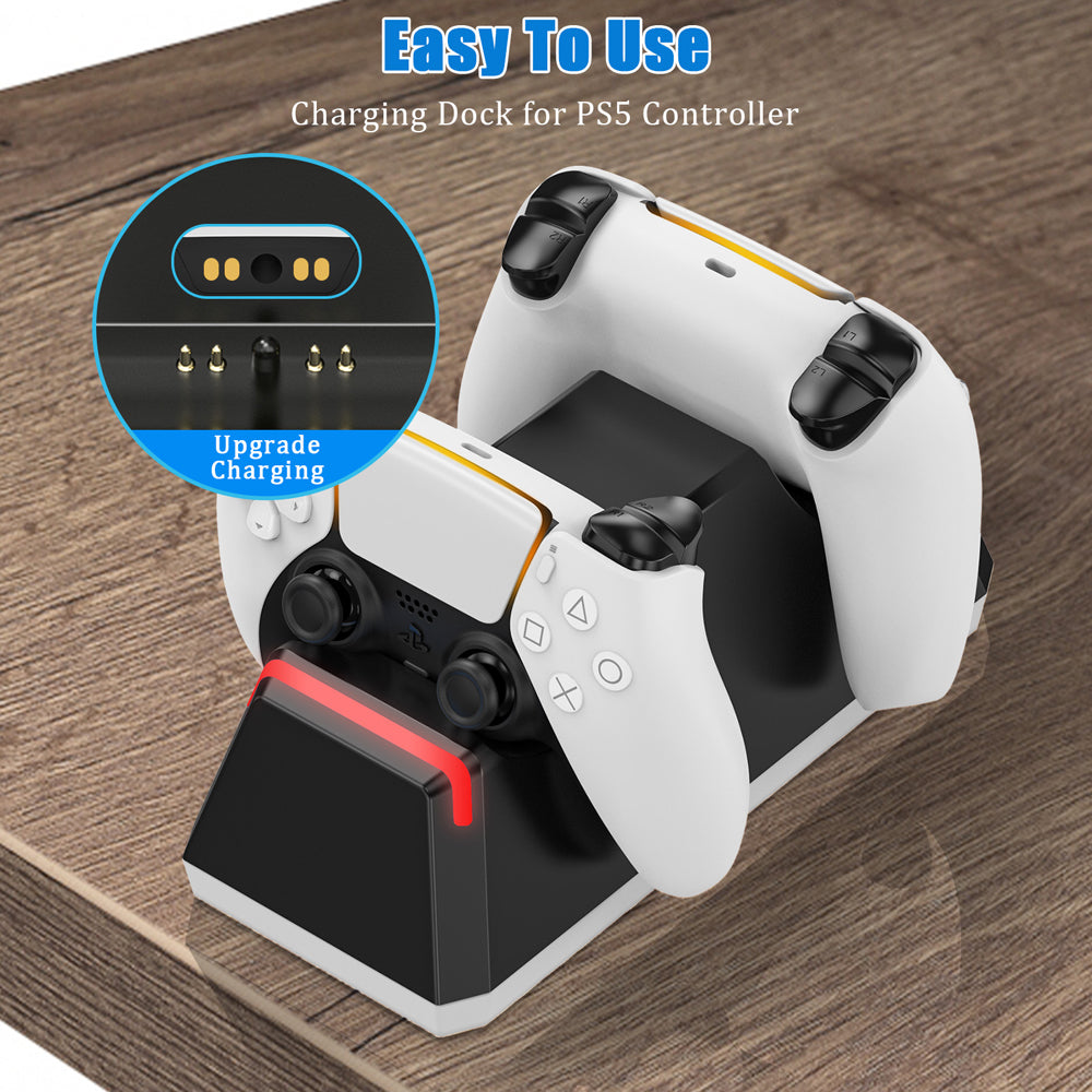 RUNTOGOL  PS5 Dual Controller Charging Station with 5V/2A Adapter