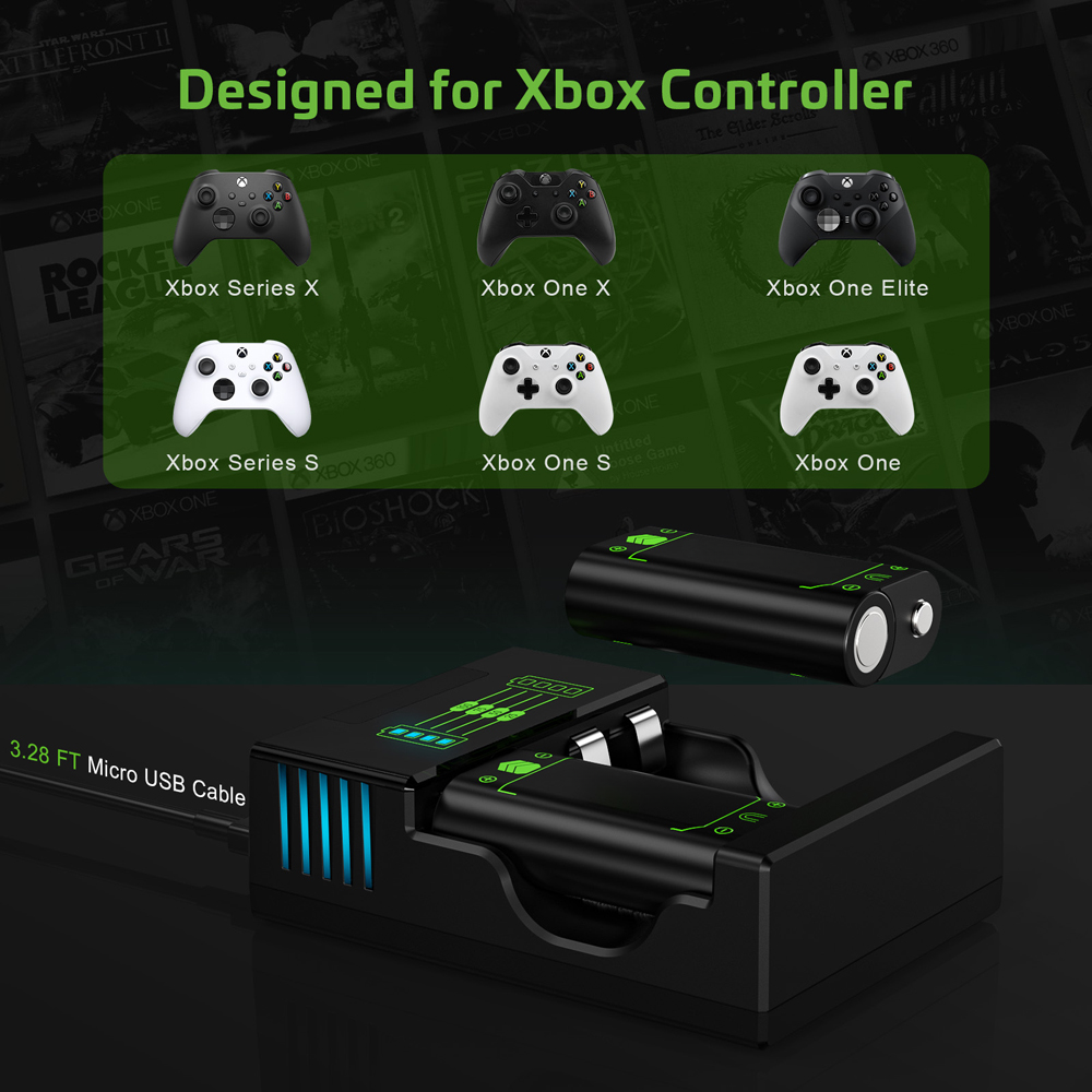 RUNTOGOL 2 Pack 2500mAh Batteries with Charging Station for Xbox Series X|S/One Controller