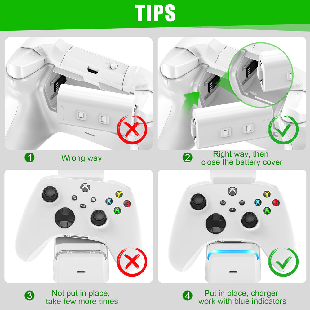 RUNTOGOL 2 * 1100mah Xbox Controller Batteries with Dual Dock Charging Station
