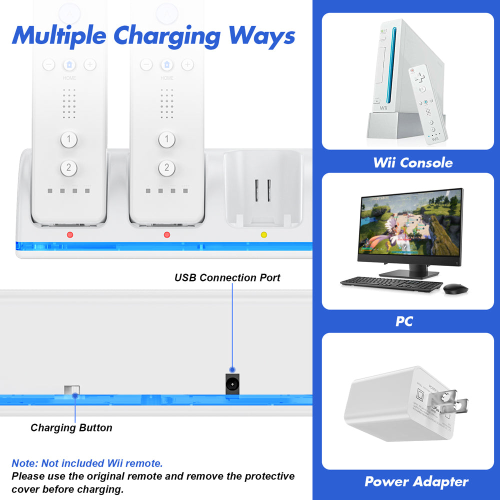 RUNTOGOL Remote Controller Charger Station for Wii/Wii U with 4 Pack 2800mAh  Batteries