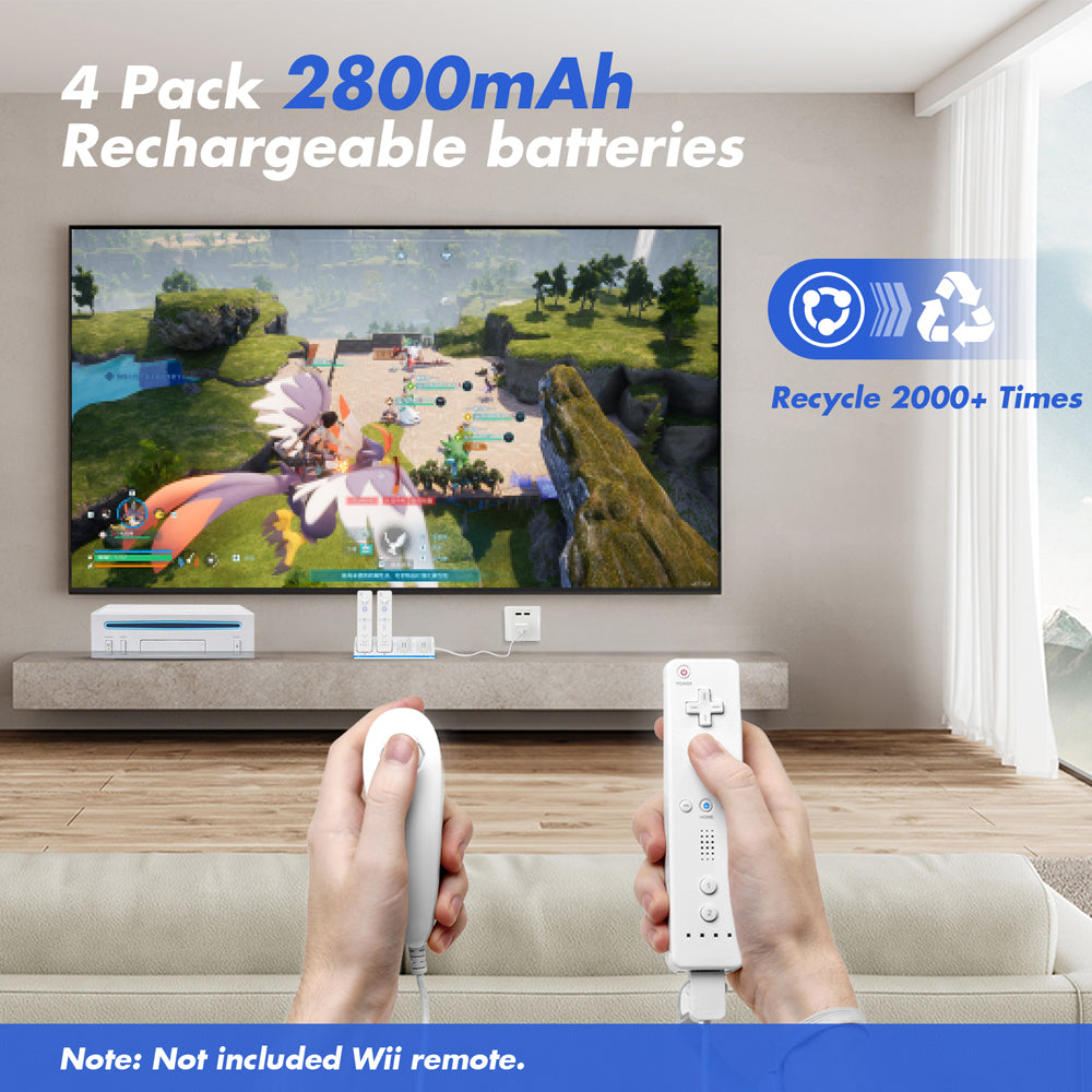 RUNTOGOL Remote Controller Charger Station for Wii/Wii U with 4 Pack 2800mAh  Batteries