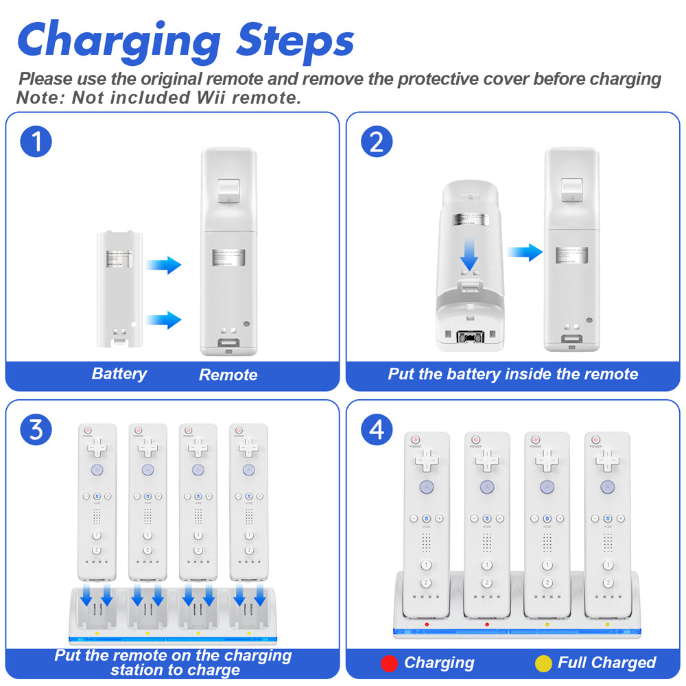 RUNTOGOL Remote Controller Charger Station for Wii/Wii U with 4 Pack 2800mAh  Batteries