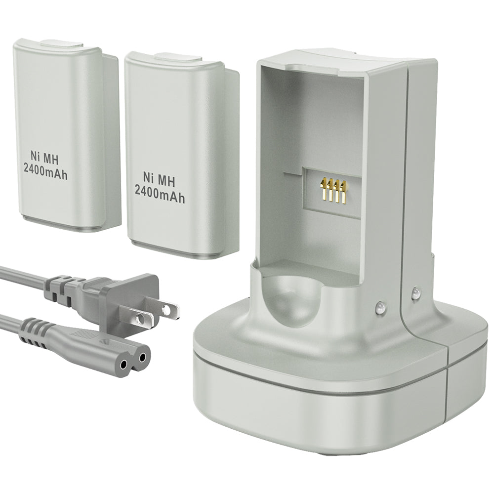 RUNTOGOL 2-Pack 2400mAh Batteries with Charging Station Dock for Xbox 360 Controller