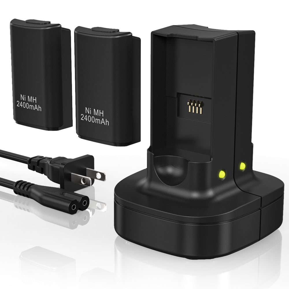 RUNTOGOL 2-Pack 2400mAh Batteries with Charging Station Dock for Xbox 360 Controller