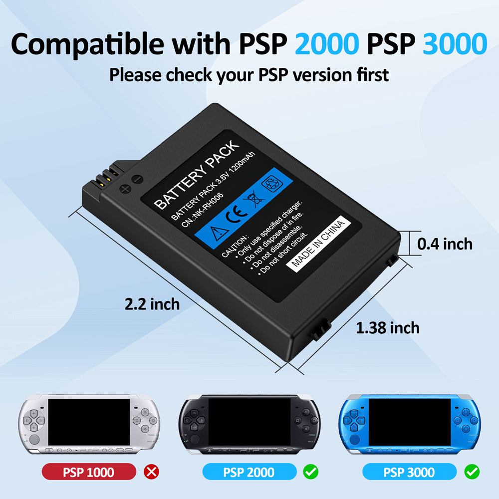 RUNTOGOL 2 Pcs 3.6v 1200mAh PSP 2000/3000 Battery and Charger