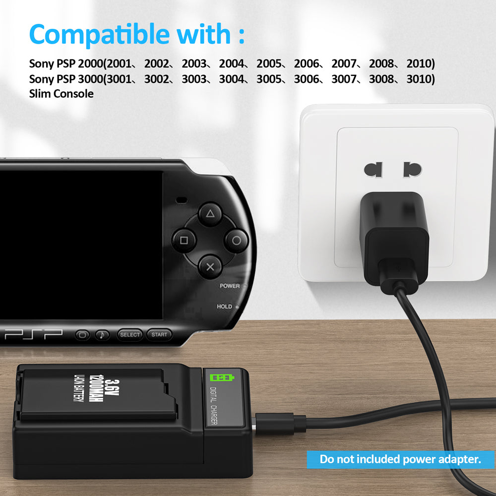 RUNTOGOL 2 Pcs 3.6v 1200mAh PSP 2000/3000 Battery and Charger