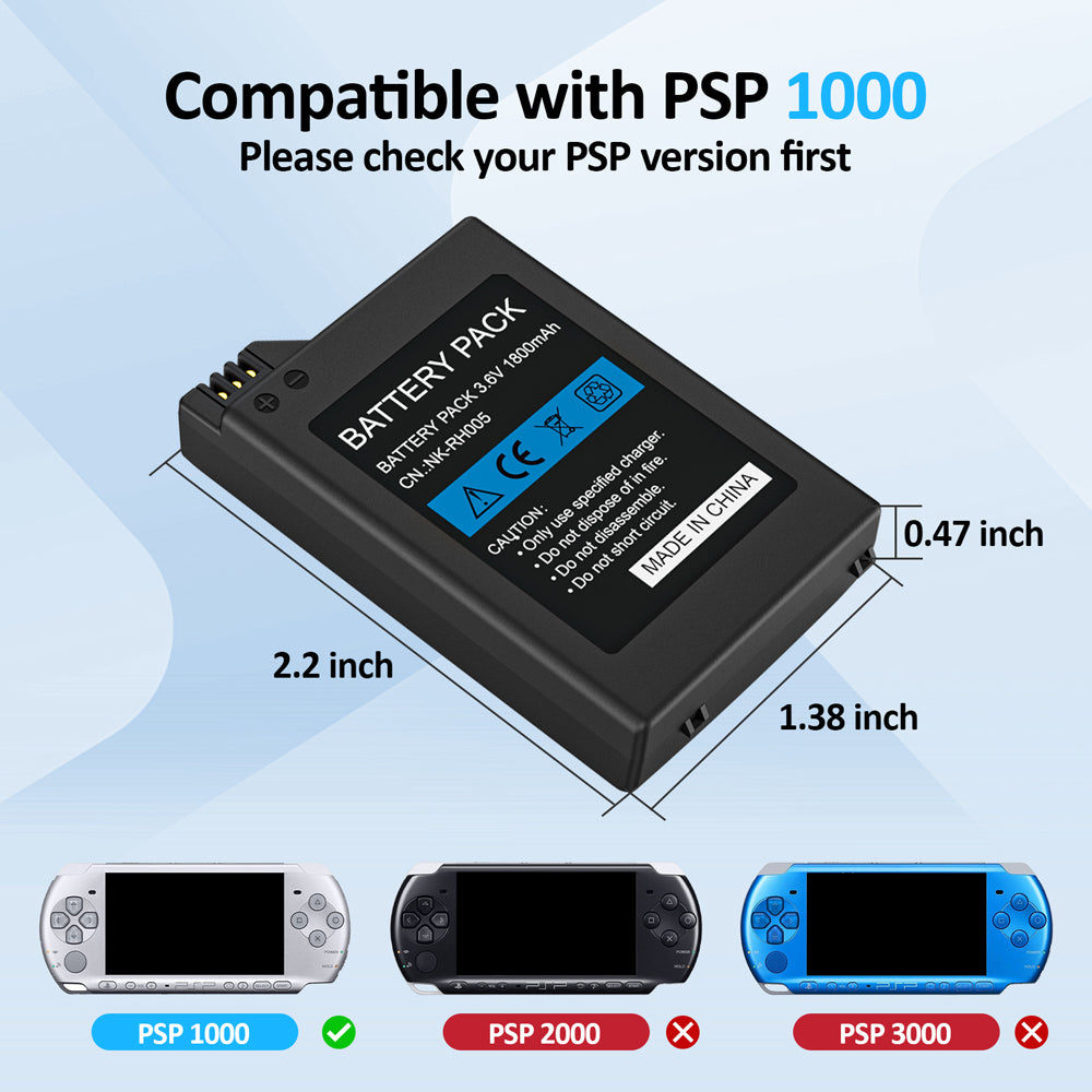 RUNTOGOL 2Pcs 1800mAh PSP-1000 Battery and Charger