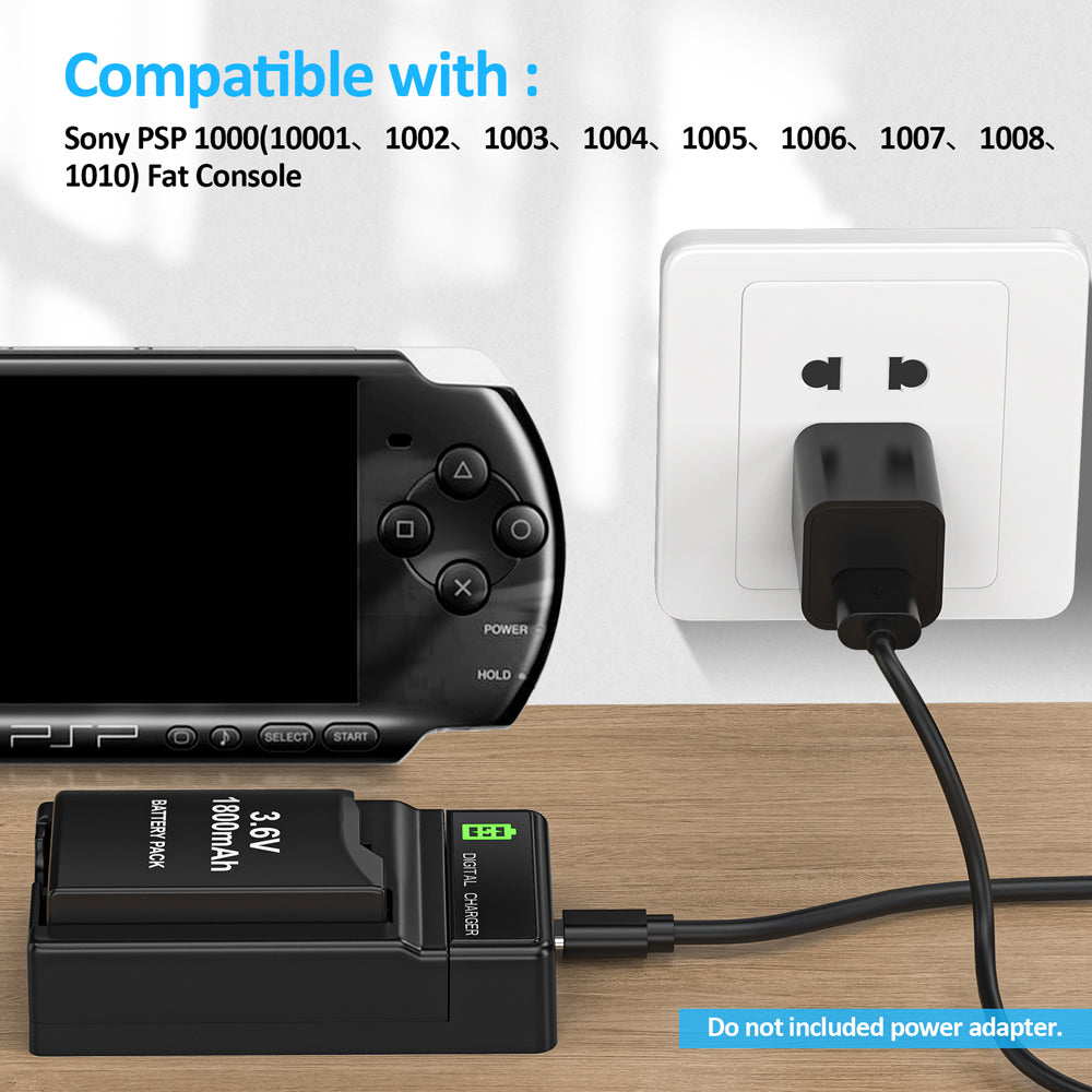 RUNTOGOL 2Pcs 1800mAh PSP-1000 Battery and Charger