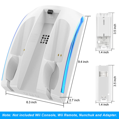 RUNTOGOL Game Organizer Station for Wii Remote Charger with 2 Pcs Rechargeable Battery