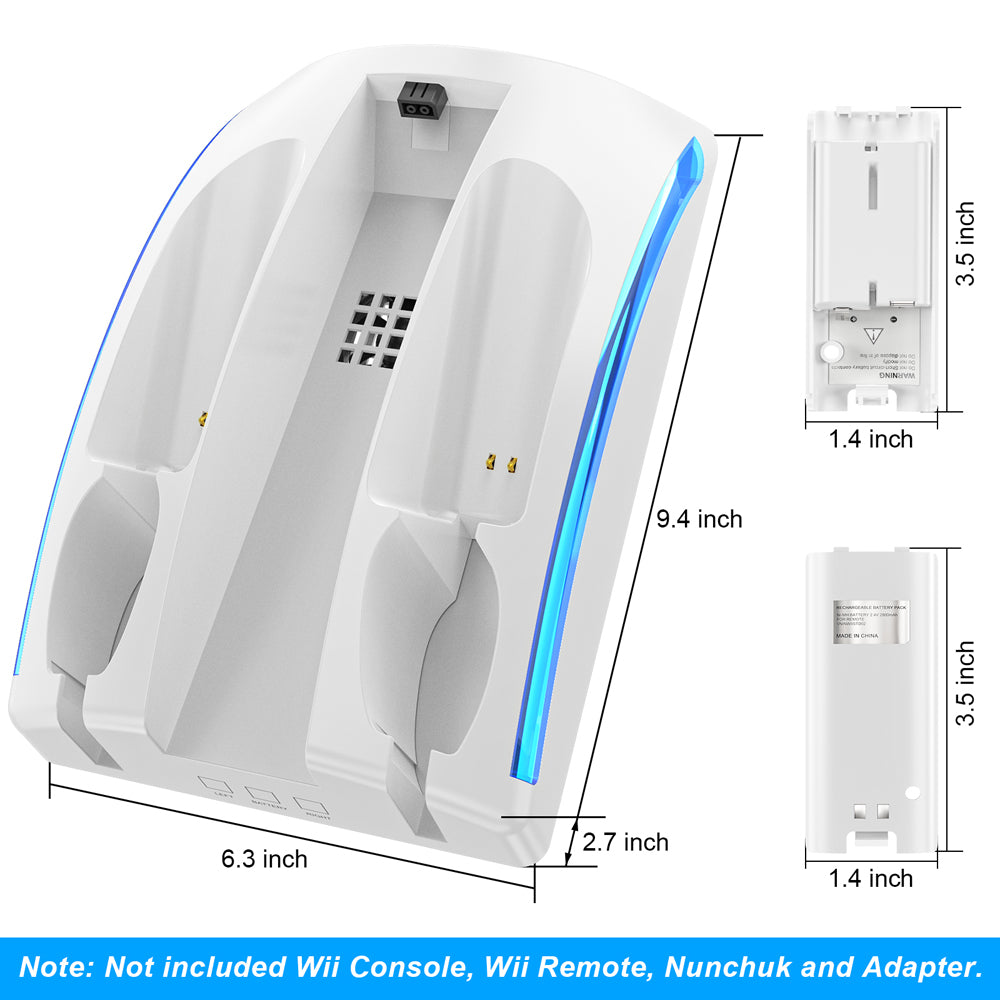 RUNTOGOL Game Organizer Station for Wii Remote Charger with 2 Pcs Rechargeable Battery