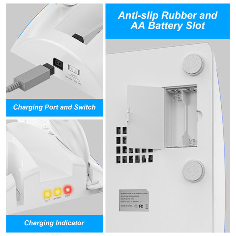 RUNTOGOL Game Organizer Station for Wii Remote Charger with 2 Pcs Rechargeable Battery