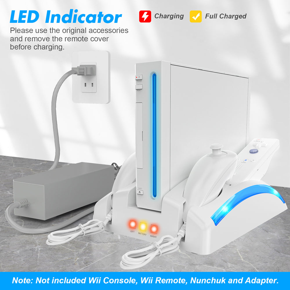 RUNTOGOL Game Organizer Station for Wii Remote Charger with 2 Pcs Rechargeable Battery