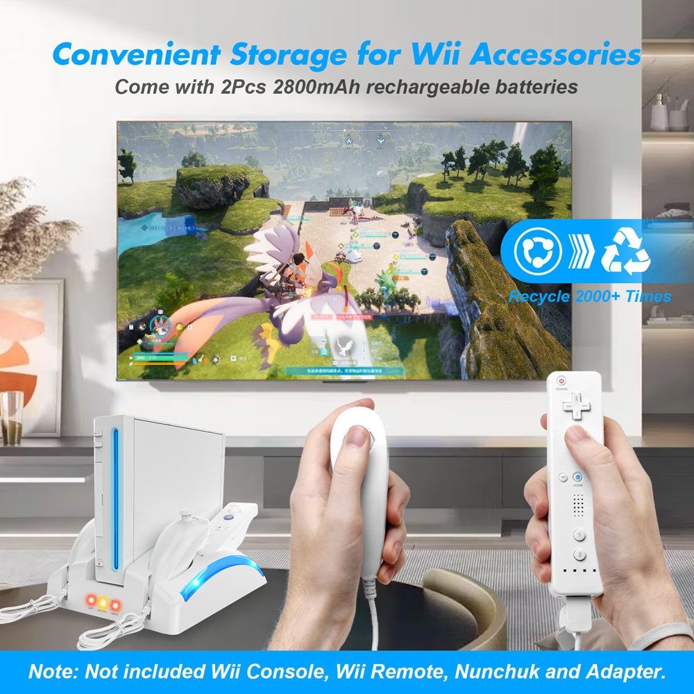RUNTOGOL Game Organizer Station for Wii Remote Charger with 2 Pcs Rechargeable Battery