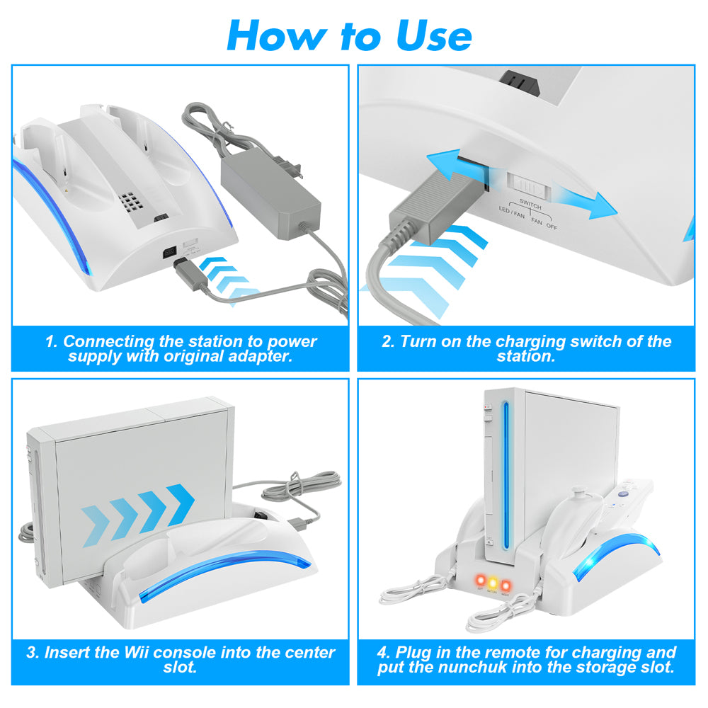 RUNTOGOL Game Organizer Station for Wii Remote Charger with 2 Pcs Rechargeable Battery