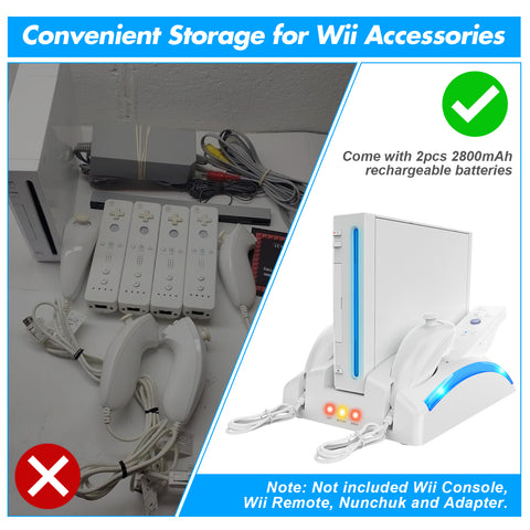RUNTOGOL Game Organizer Station for Wii Remote Charger with 2 Pcs Rechargeable Battery