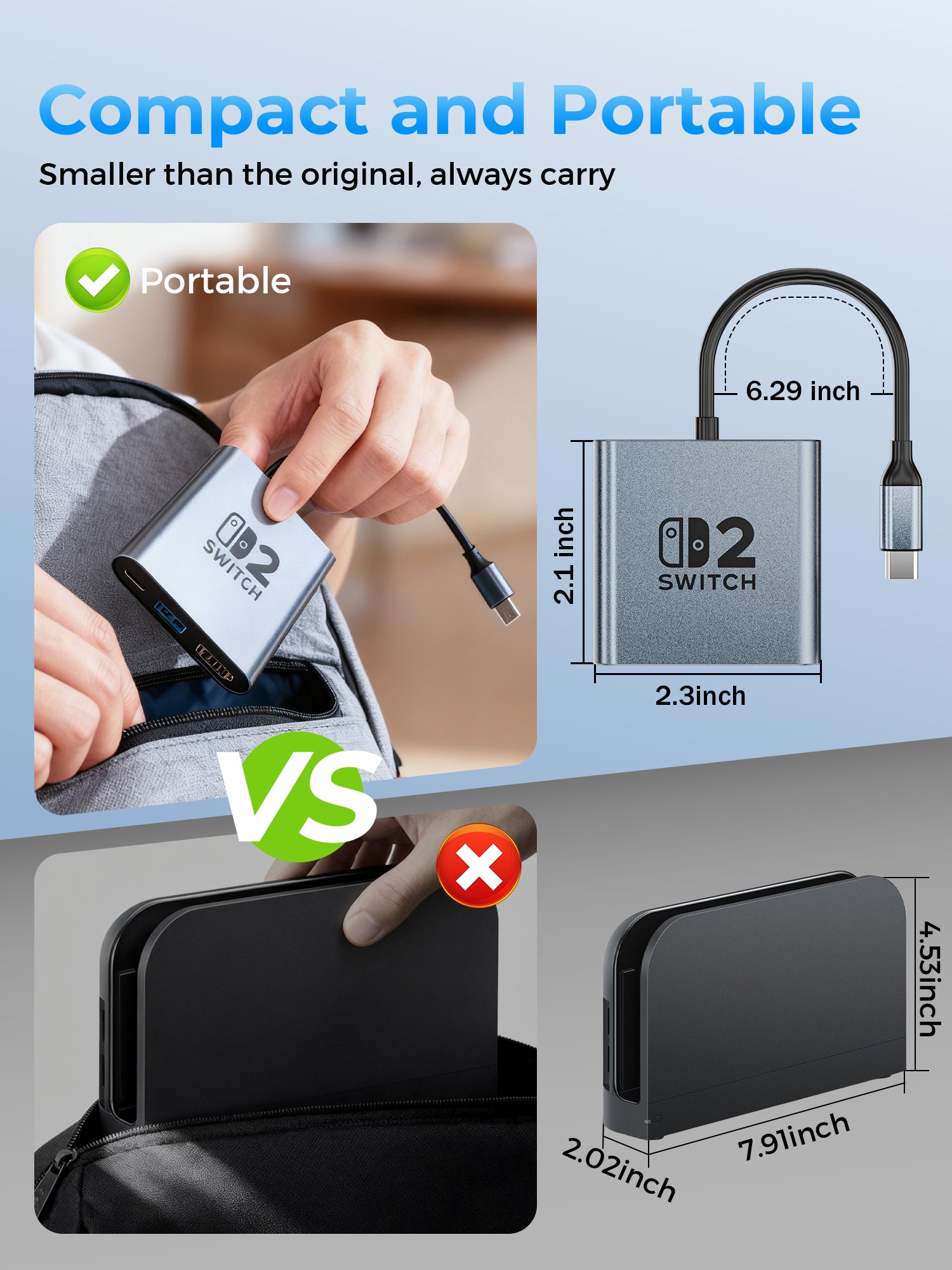 1000M Ethernet Switch 2 Dock, Aluminum Alloy Portable USB C Docking Station